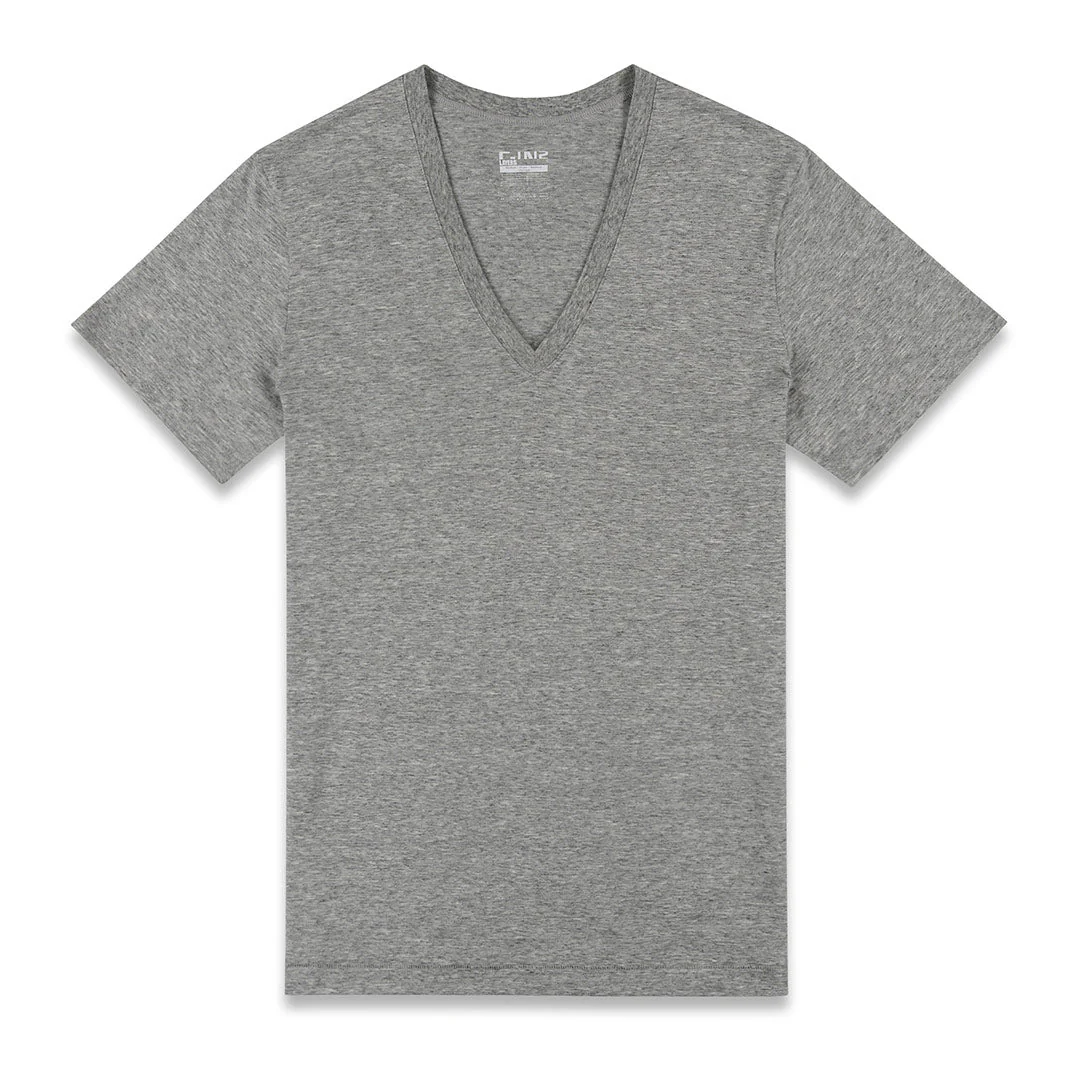 Layers Slim Deep V-Neck T-Shirt Grey Heather - Image 3